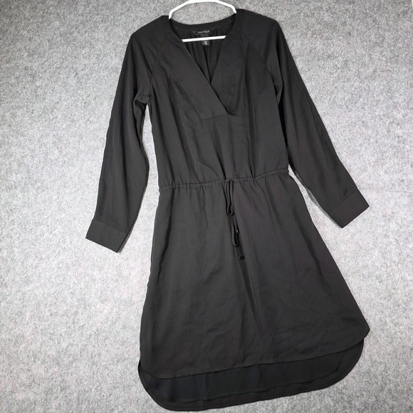 White House Black Market Dresses & Skirts - White House‎ Black Market Shift Dress Black Long Sleeve Drawstring LBD sz 4 WHBM
